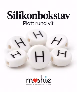 Platta runda bokstavspärlor av silikon H vit 12mm 1st