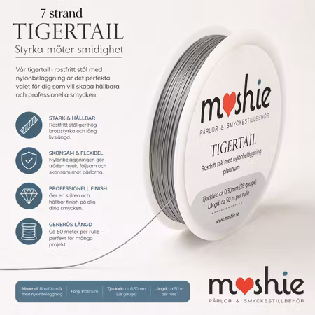 Tiger Tail 7 strand Wire Stainless Steel 0.3mm 28 gauge 50 m