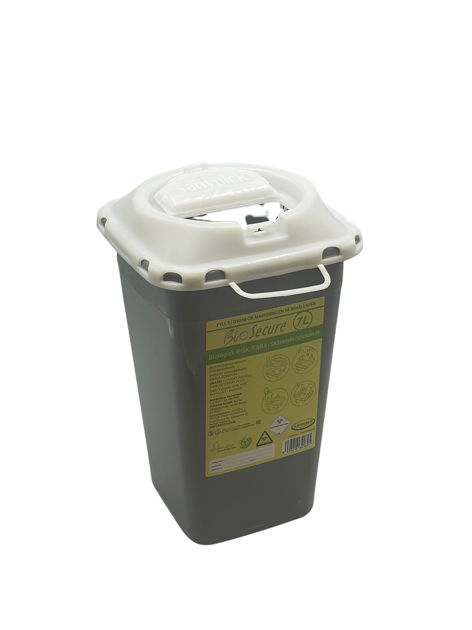 Artnr: 8004 Kanylburk Biosecure grå återvunnen plast 7 l