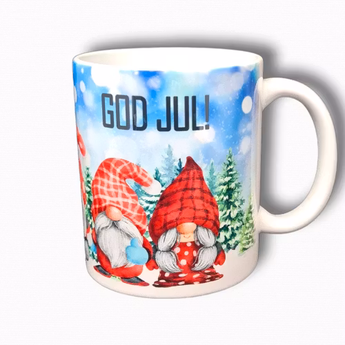 Mugg Jul julmotiv tomte text present - www.bellebi.se