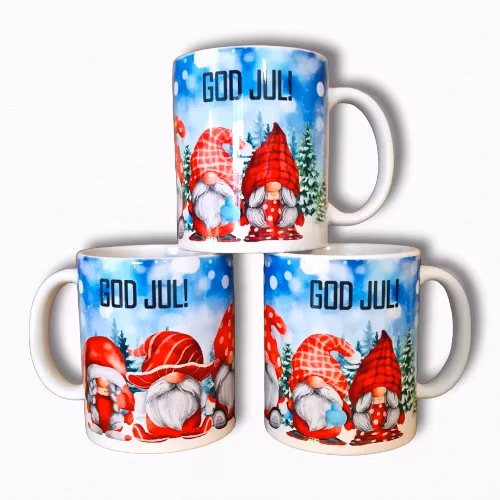 Mugg Jul julmotiv tomte text present - www.bellebi.se