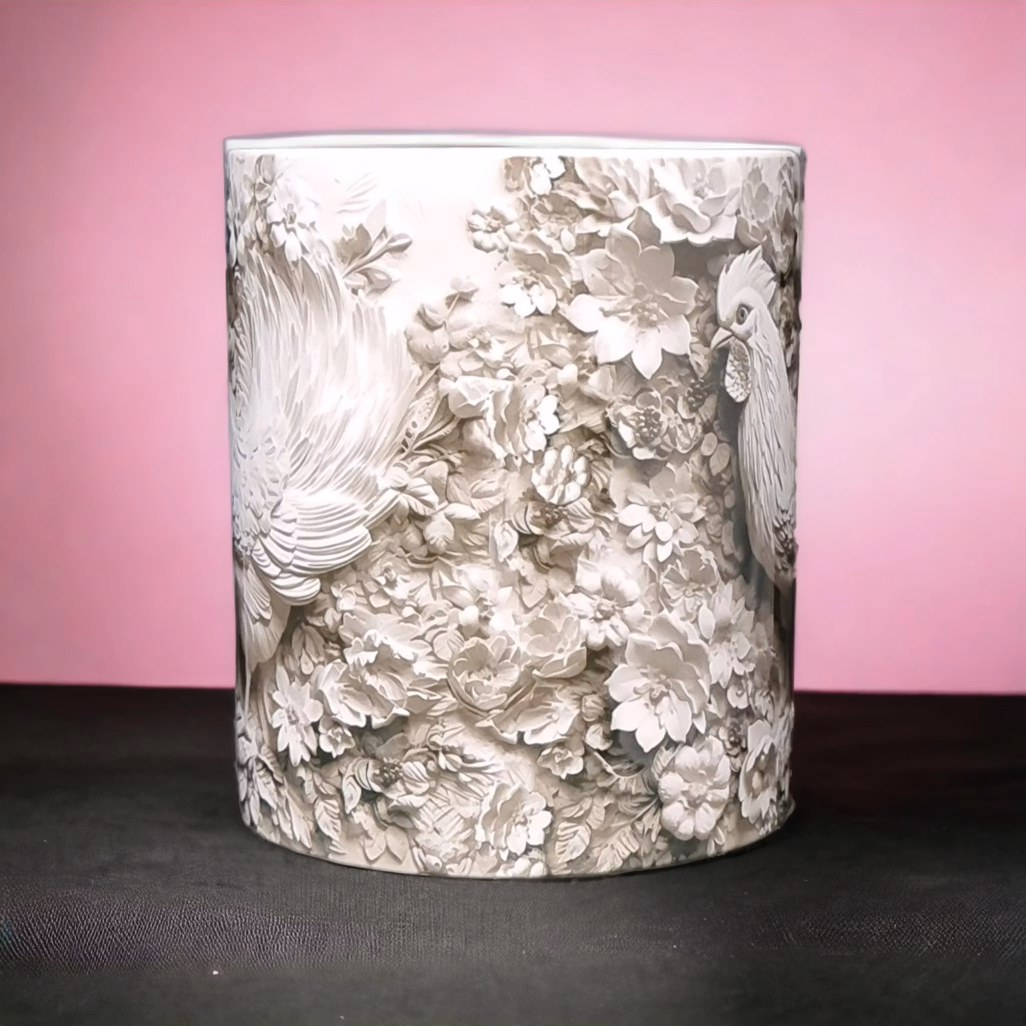 Mugg i 3D-effekt med tupp och blommor