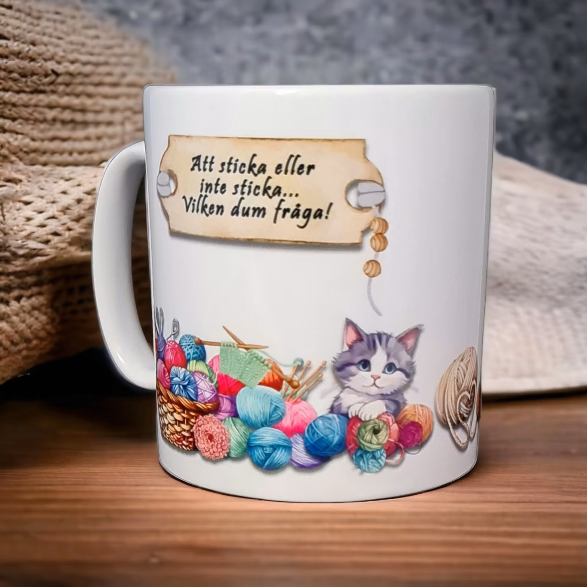 Mugg med text stickning sticka present - www.bellebi.se
