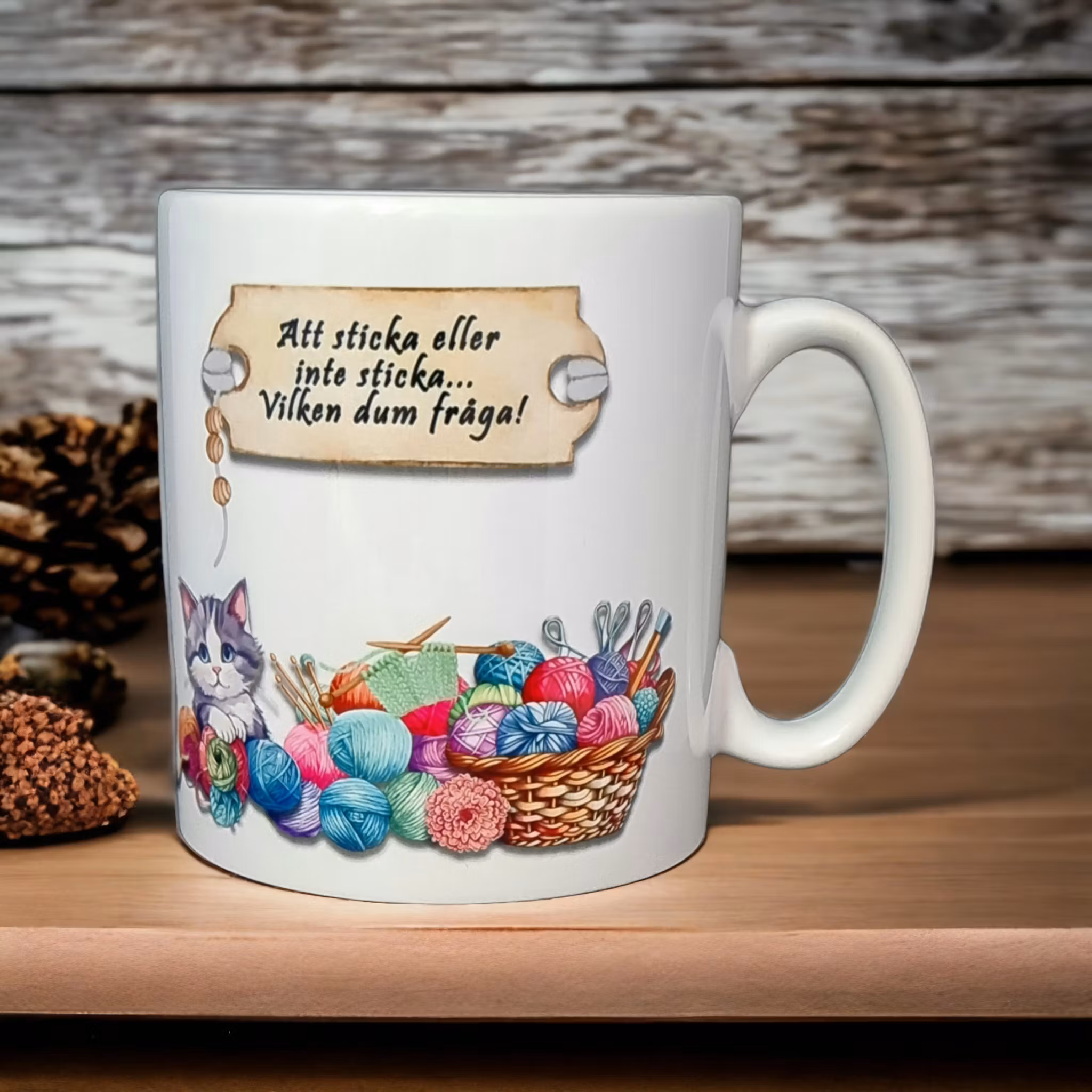 Mugg med text stickning sticka present - www.bellebi.se