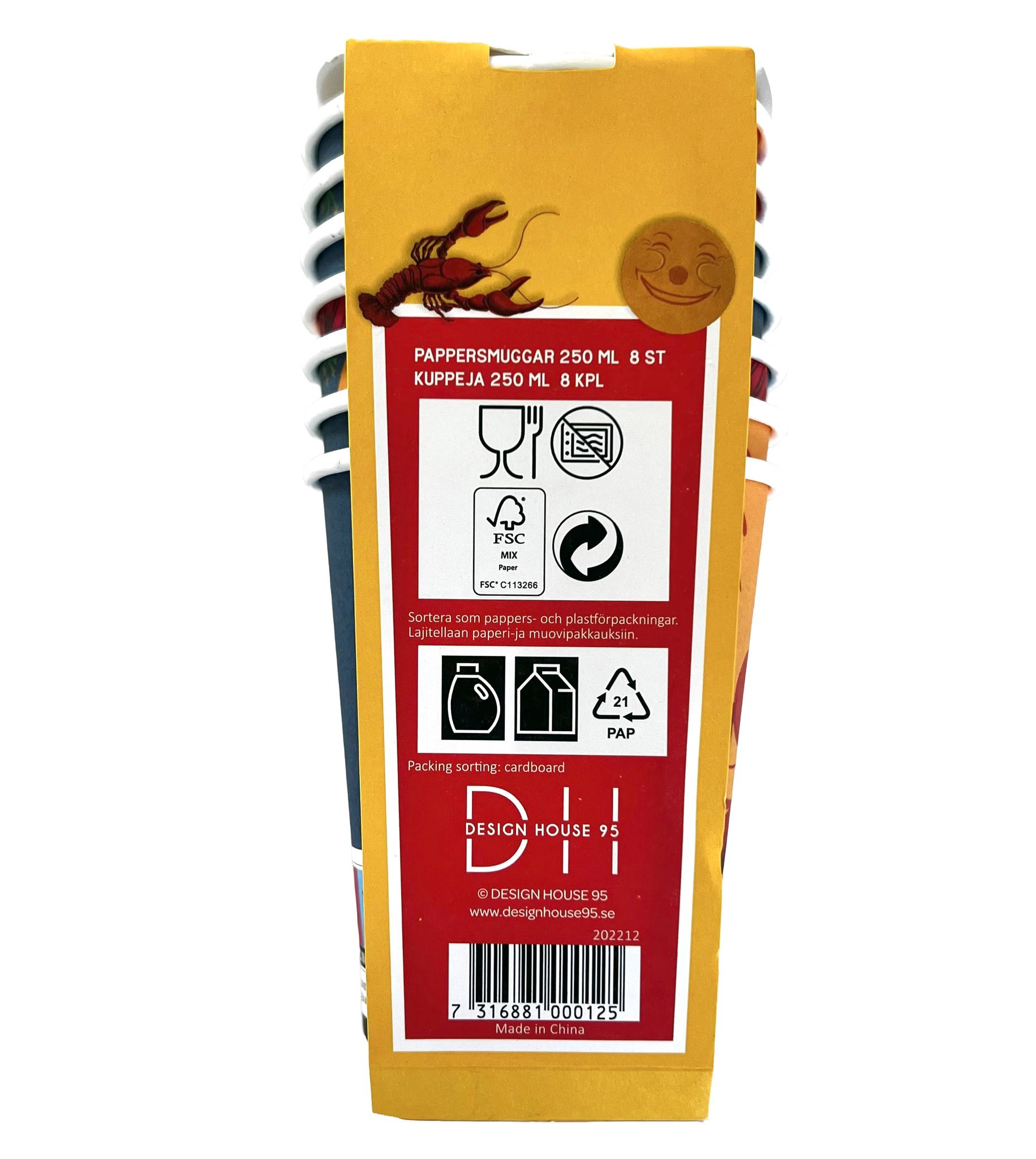 Kräftskiva pappersmugg i 8-pack