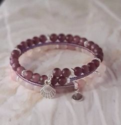 Treradigt armband  med rosenkvarts och ametister