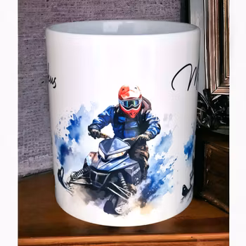 Snöskoter! Mugg med valfritt namn.