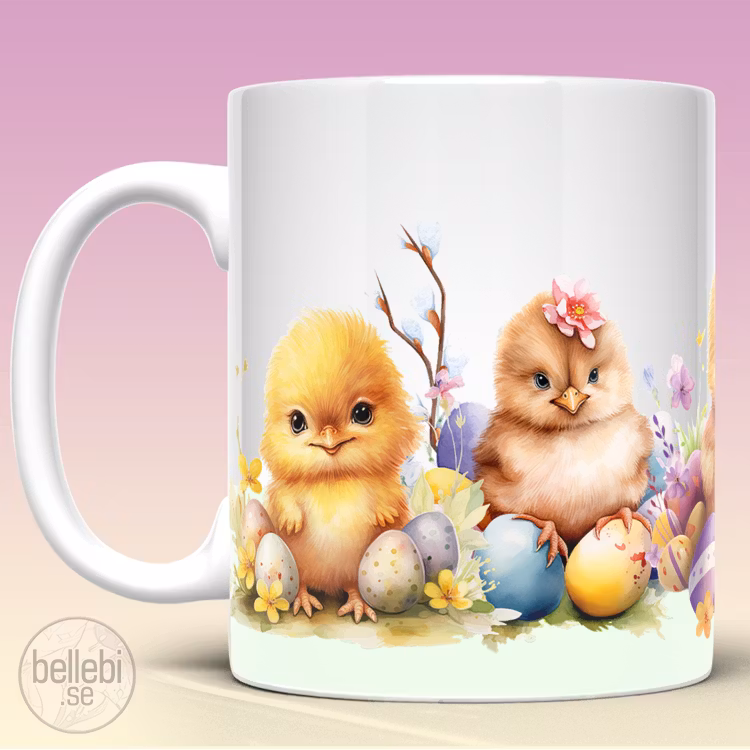 Mugg med kycklingar påsk ägg present - www.bellebi.se