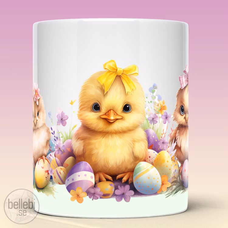 Mugg med kycklingar påsk ägg present - www.bellebi.se