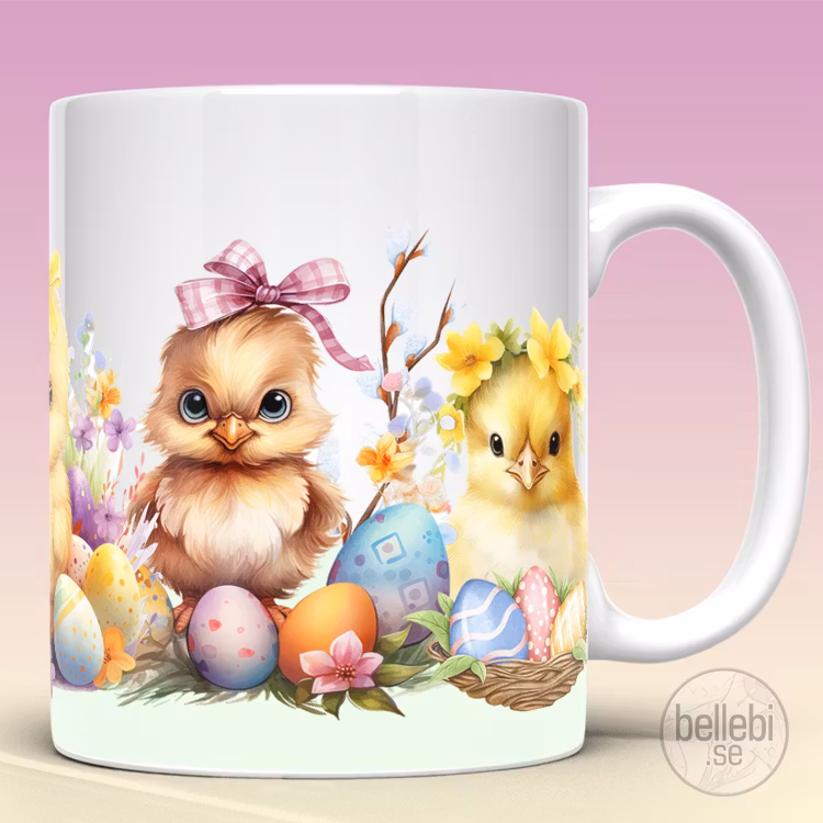 Mugg med kycklingar påsk ägg present - www.bellebi.se
