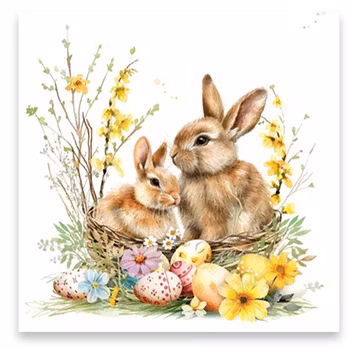 Servetter med kaniner i en korg