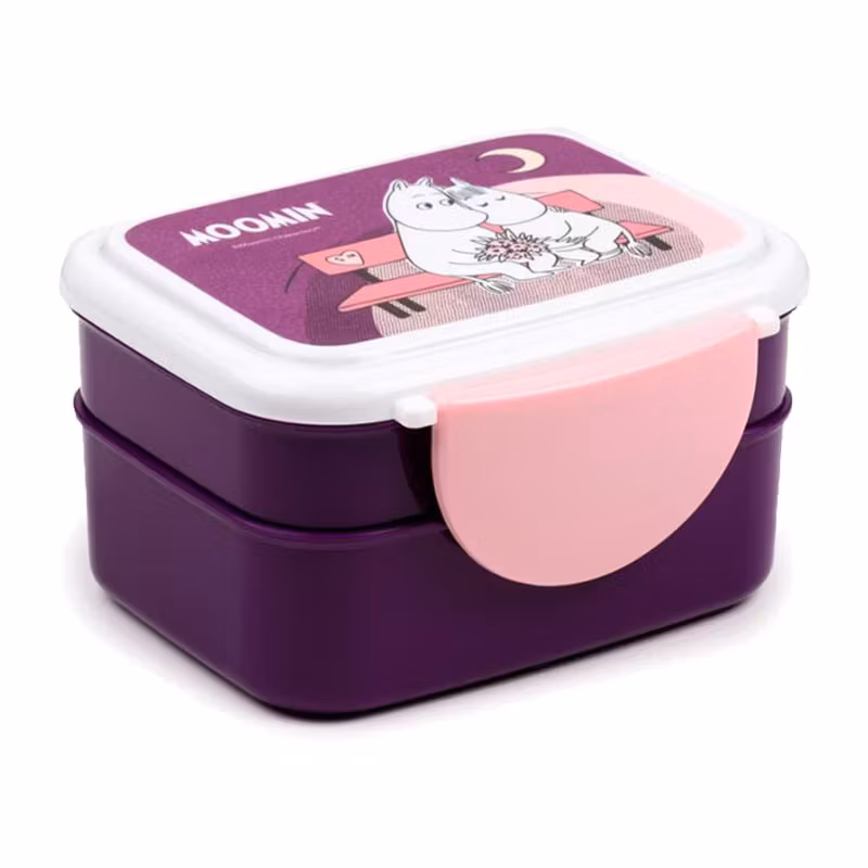 Lila/Rosa Bento lunchlåda med Mumin och Snorkfröken hos bellebi.se