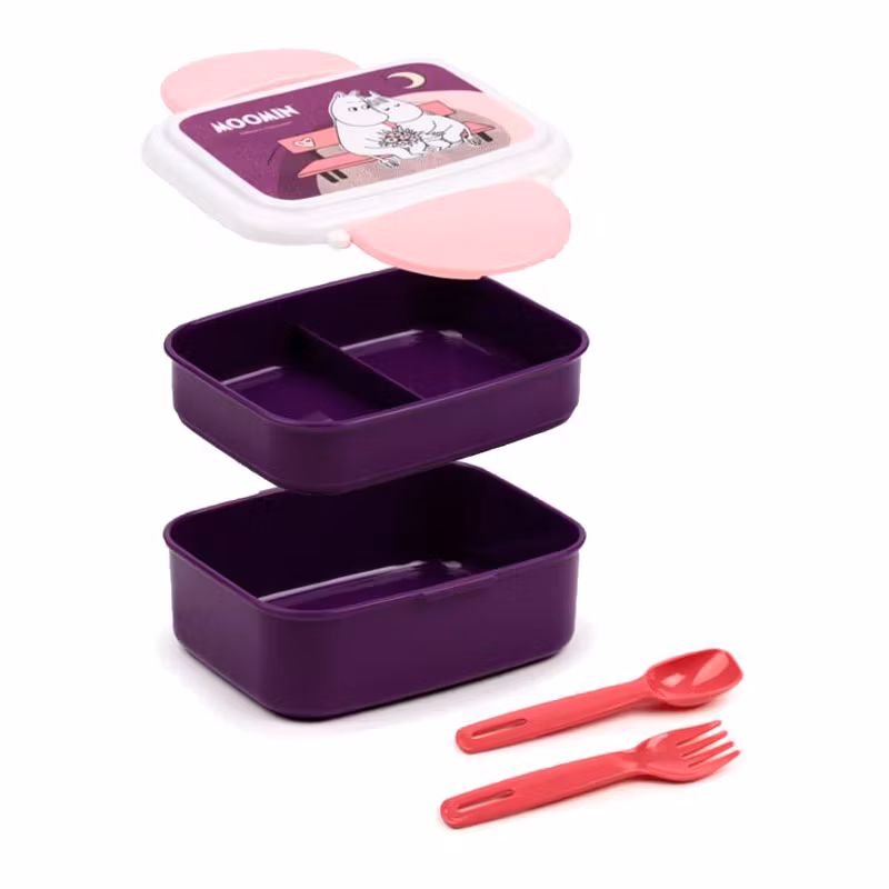 Lila/Rosa Bento lunchlåda med Mumin och Snorkfröken hos bellebi.se