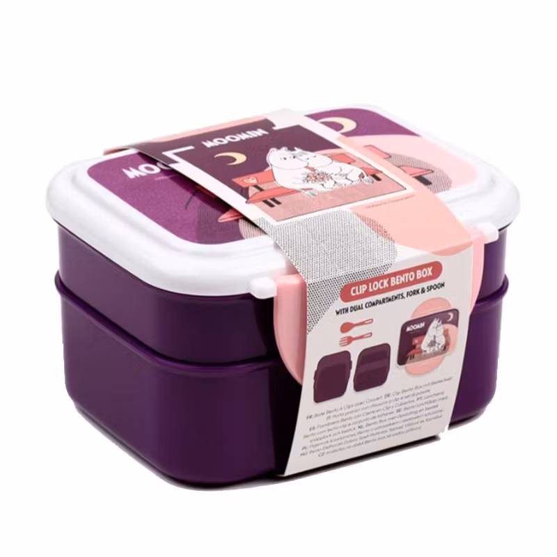 Lila/Rosa Bento lunchlåda med Mumin och Snorkfröken hos bellebi.se