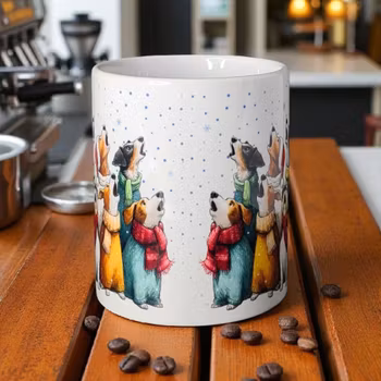 Mugg – Sjungande hundkör i vinterskrud Jul