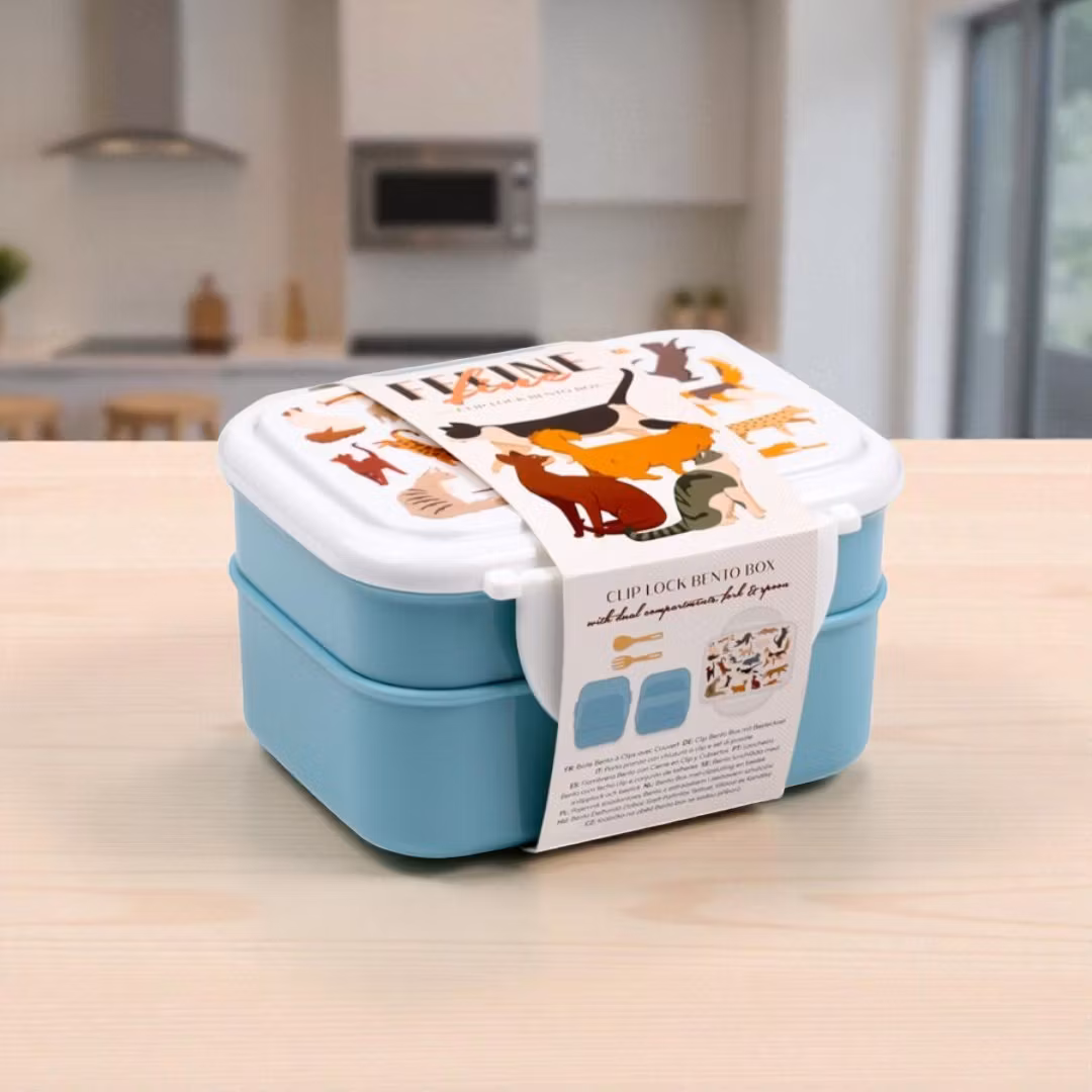 Feline Fine Katter - Bento stapelbar lunchlåda med bestick