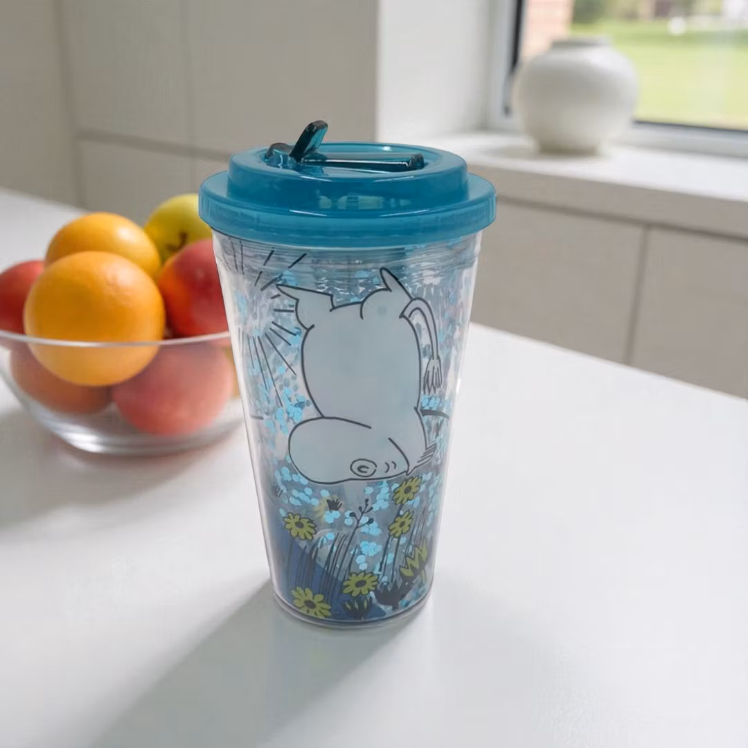 Mumin take away - Dubbelväggig mugg med lock och sugrör