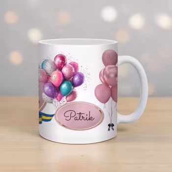 Studentmugg i rosa toner med valfritt namn och årtal