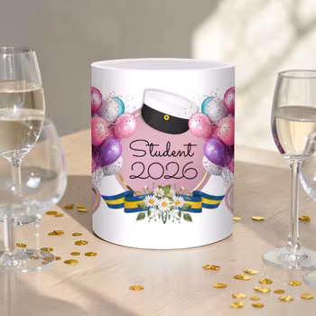 Studentmugg i rosa toner med valfritt namn och årtal