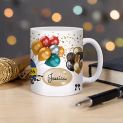 Studentmugg med svenska flaggan, årtal och namn