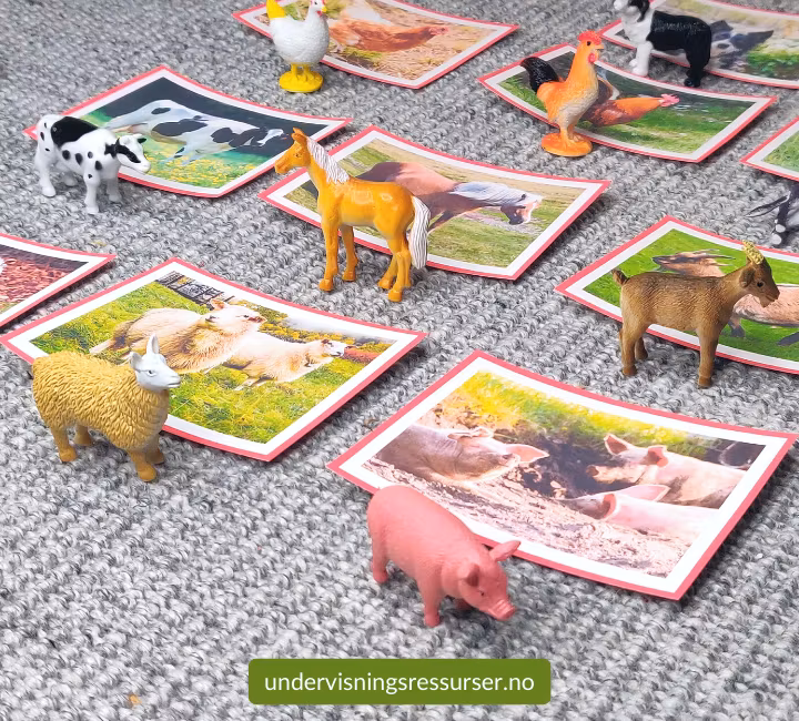 Bondegård, gårdsdyr konkreter, 10 stk miniatyrfigurer