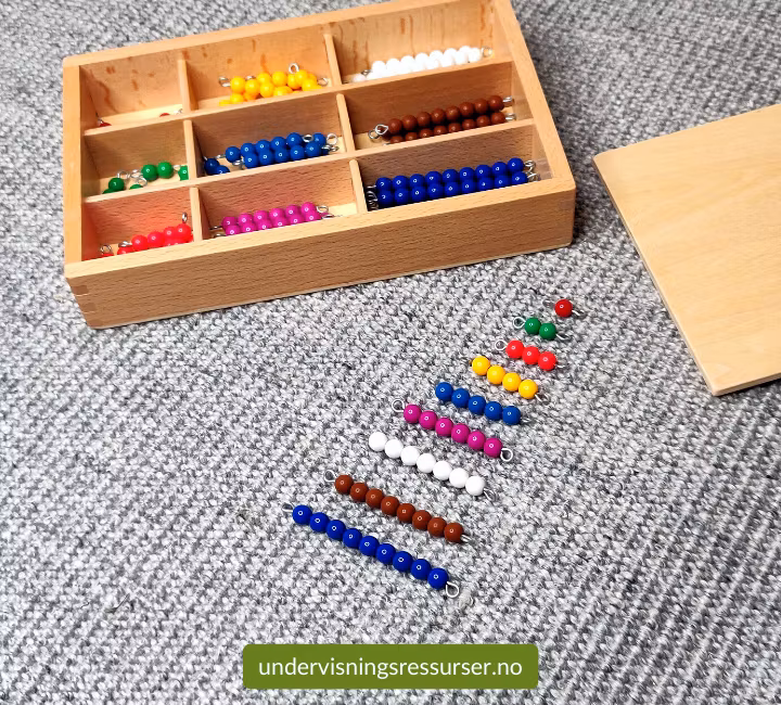 Perler med eske, konkretiseringsmateriell matematikk