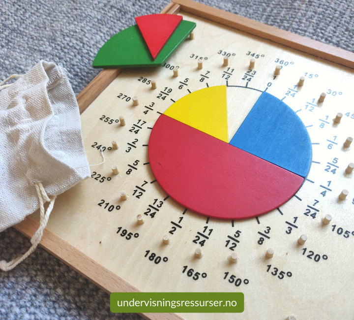 Gradsirkel & brøksirkel - Montessori konkretiseringsmateriell i tre, geometri og brøk