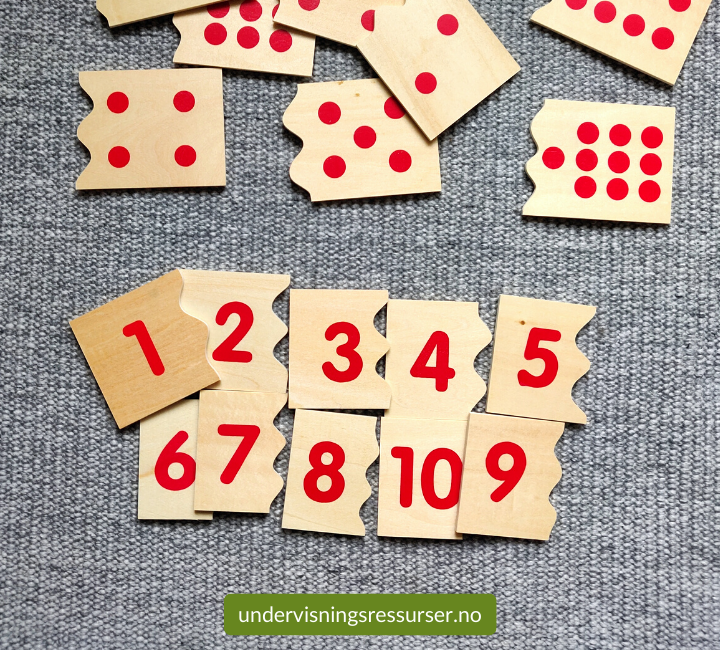 Tall puslebrikker av tre, tallforståelse, matematikk barnehage