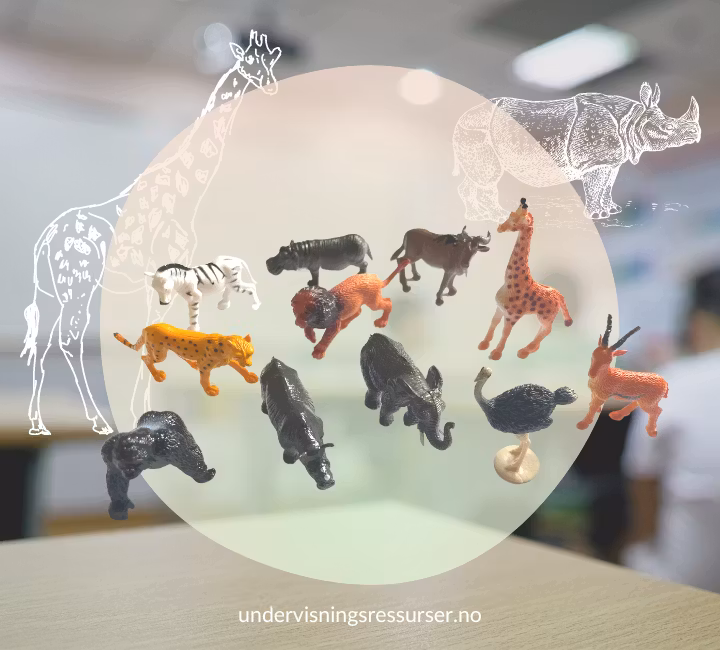Dyrelivet i Afrika: Miniatyrfigurer, ville dyr, sett 11 stk