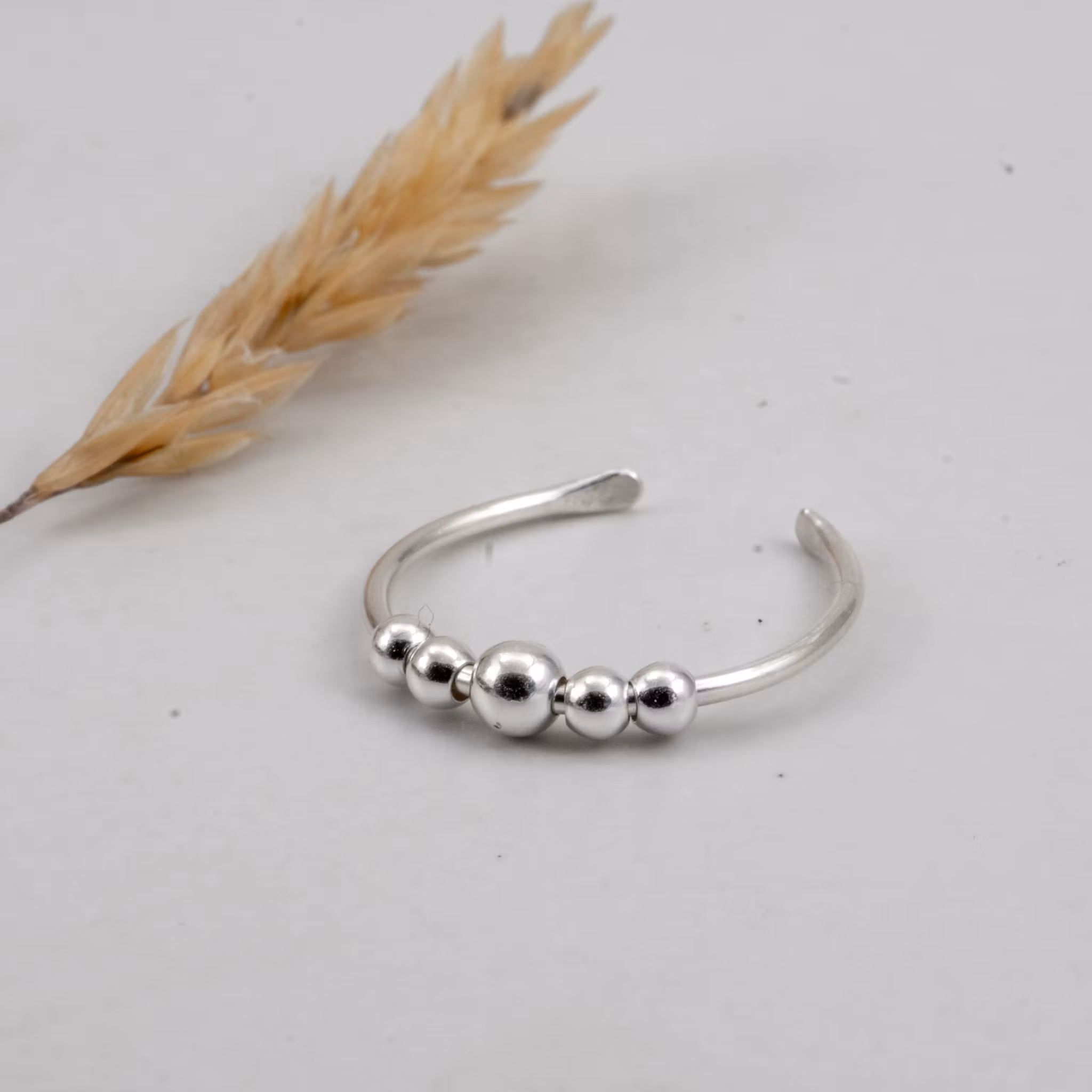 Handgjord Öppen Ring Fidgetring Kulor Återvunnet Silver