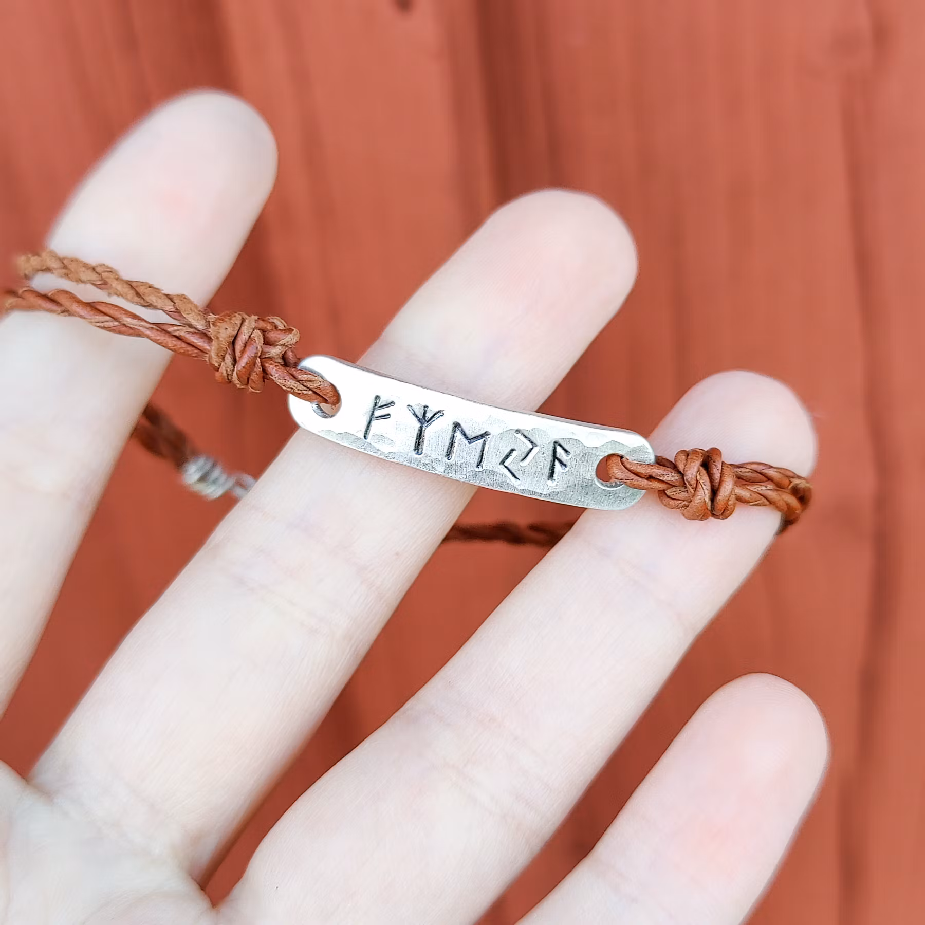 Armband Runor Läder Återvunnet Sterling Silver