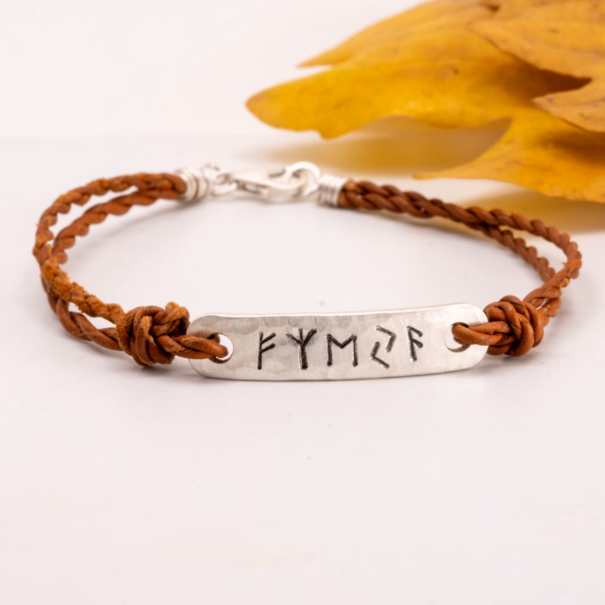 Armband Runor Läder Återvunnet Sterling Silver