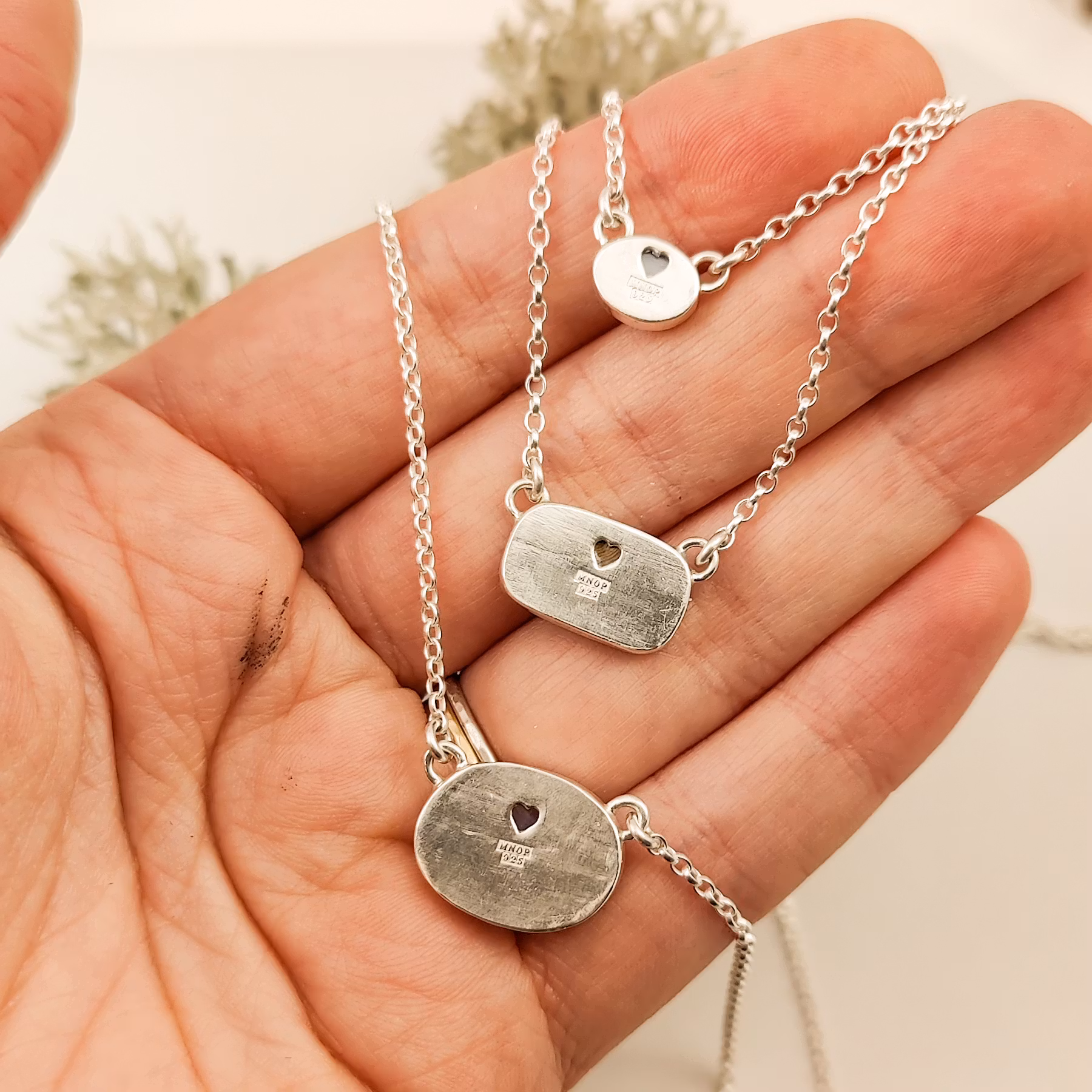 Halsband Månsten Grå Återvunnet Silver