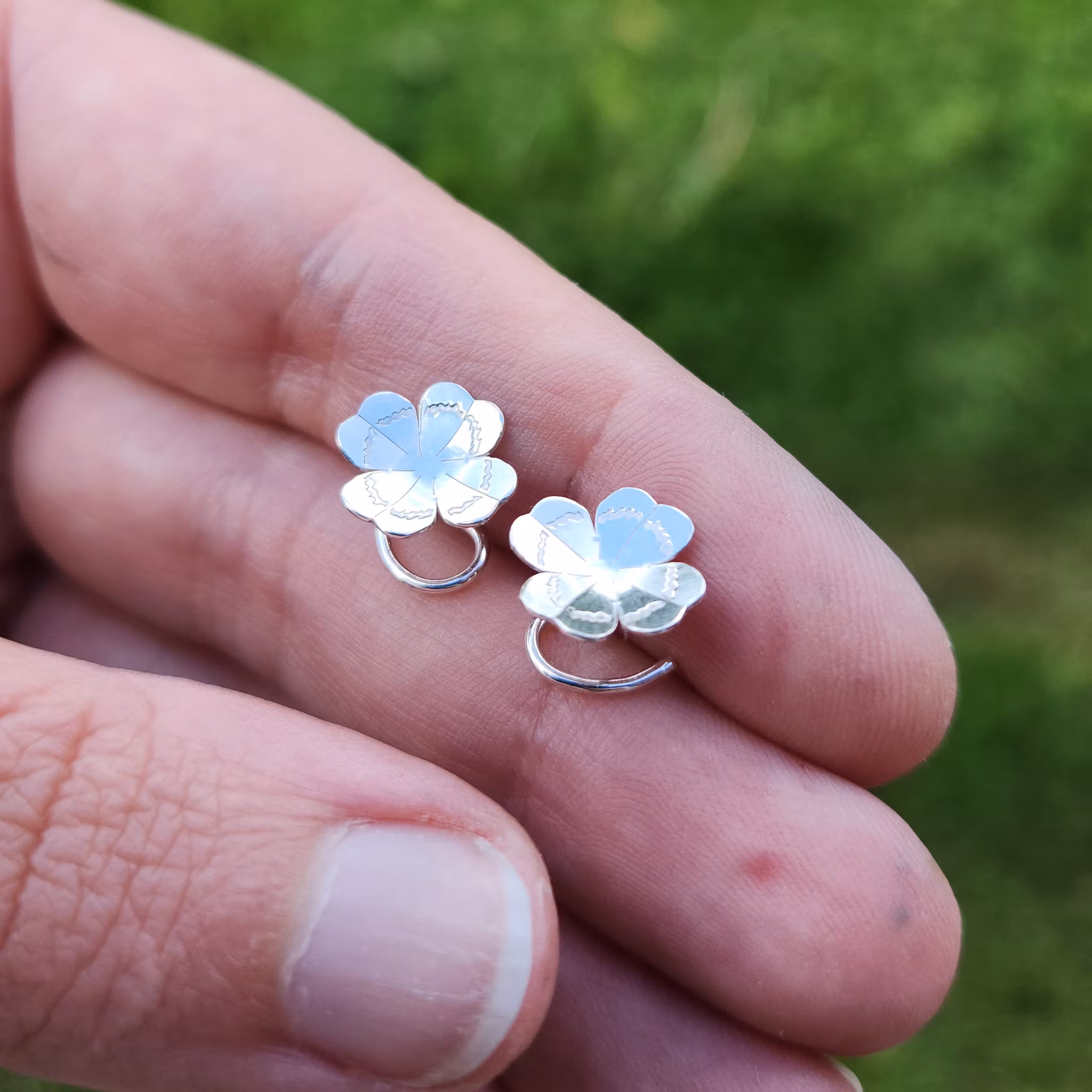 Klöver Set - Örhängen och Halsband i Återvunnet Silver