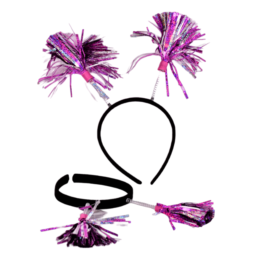 Diadem med rosa och silvriga pom poms