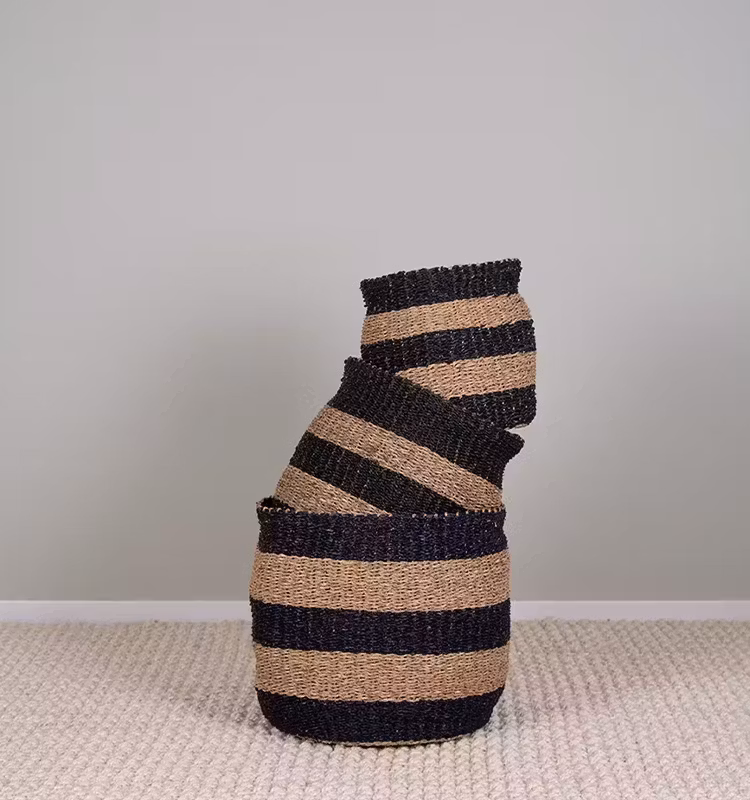 Prisa stripe korg S, sjögräs natur/svart
