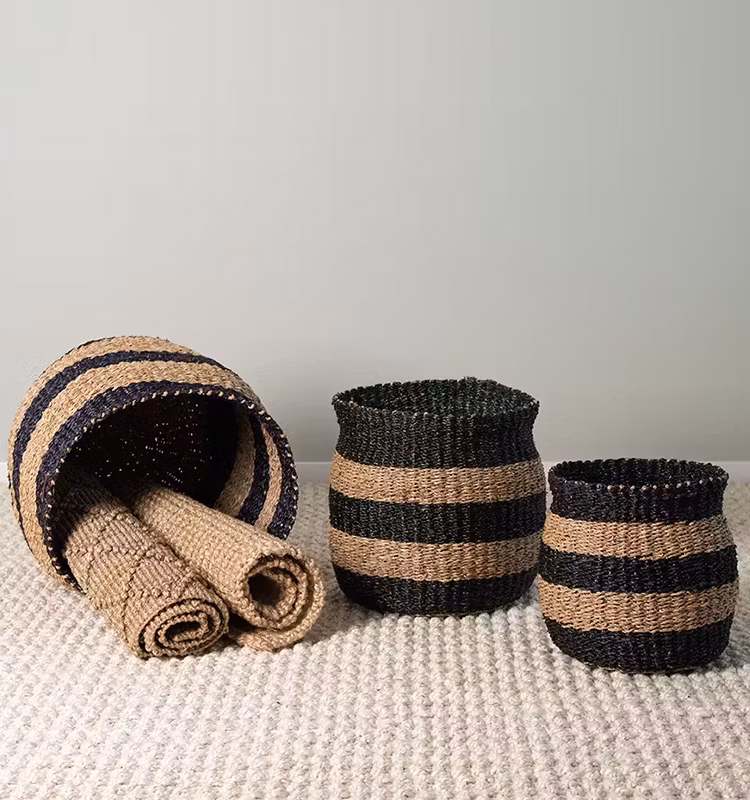 Prisa stripe korg S, sjögräs natur/svart