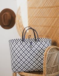 Handed By Motif Bag Shopper marinblå mönstrad L