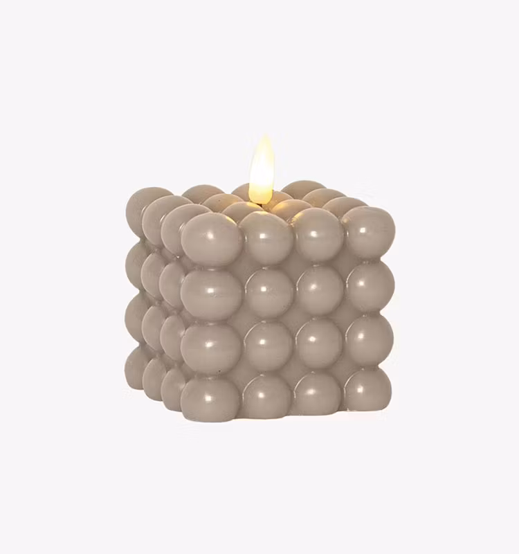 Blockljus LED flamme begie liten