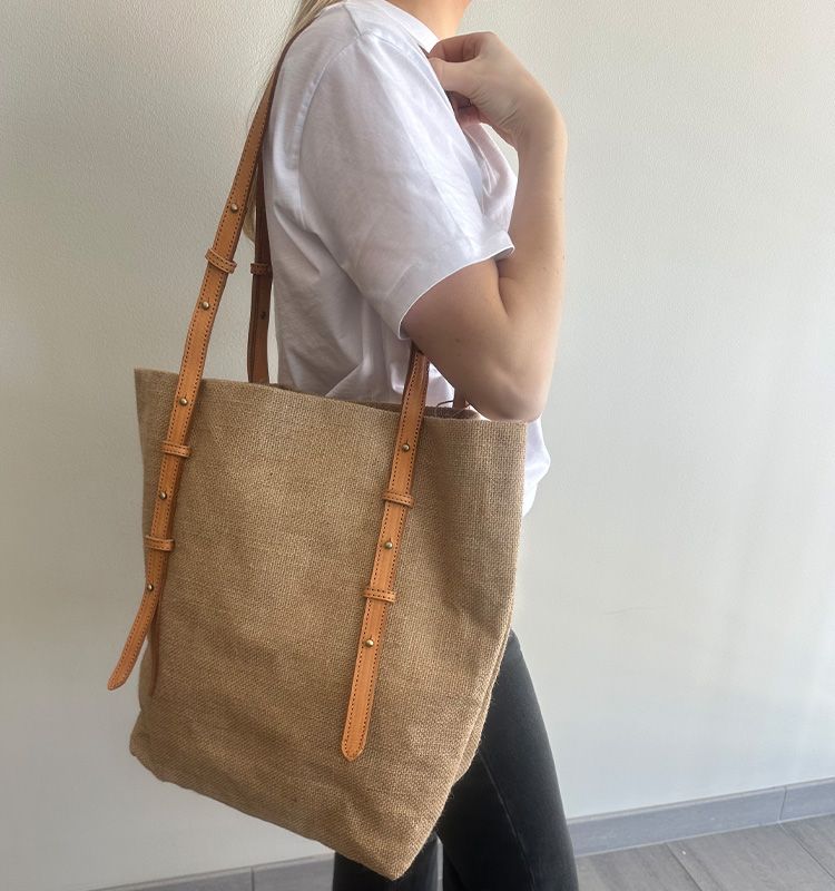 Jute Fässing Bag med läder band