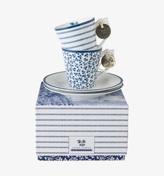 Laura Ashley  2-set Espresso kopp med fat - Floris & Candy stripe i presentbox