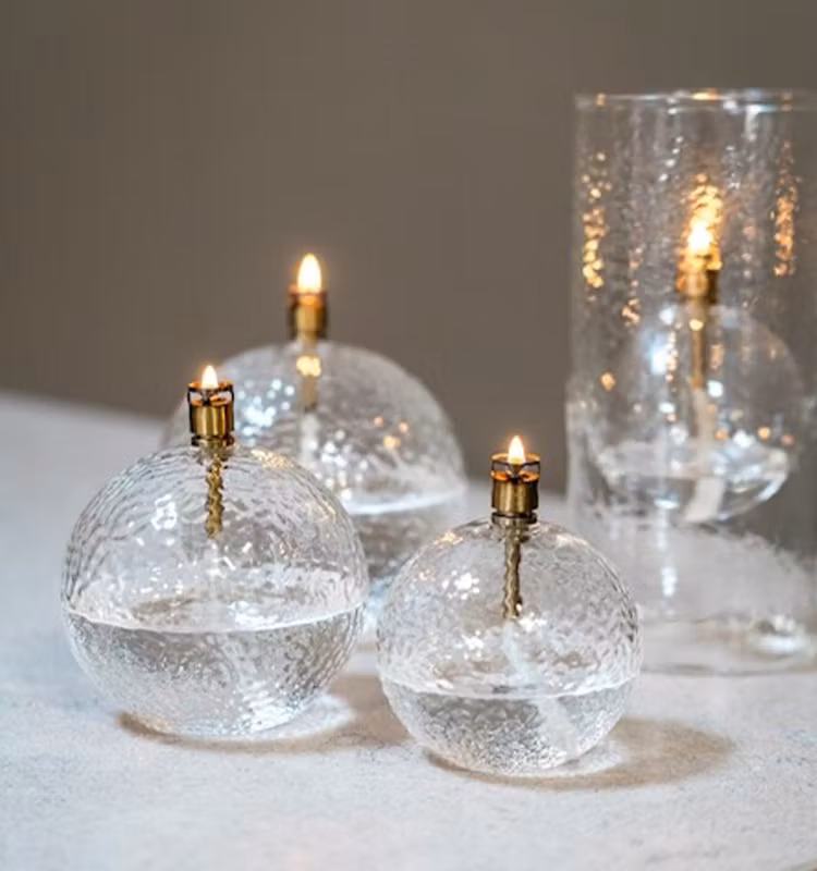 Oljelampa Rund Hamrat glas Brass  11cm
