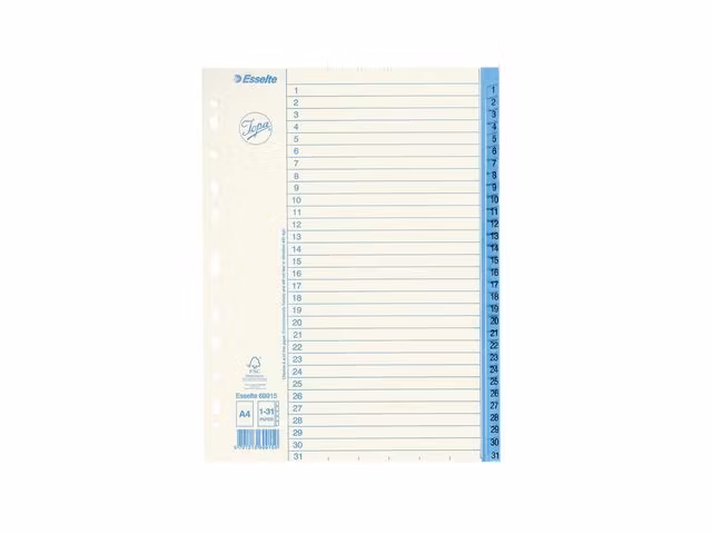 Pärmregister 1-31 papper Jopa 10st