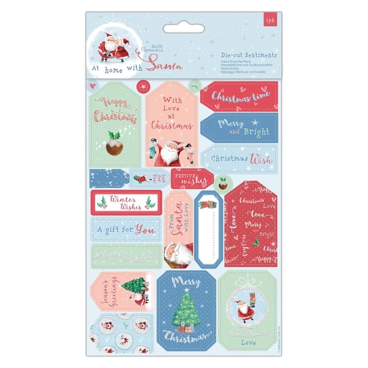 Die cut Sentiments and toppers At Home with Santa
