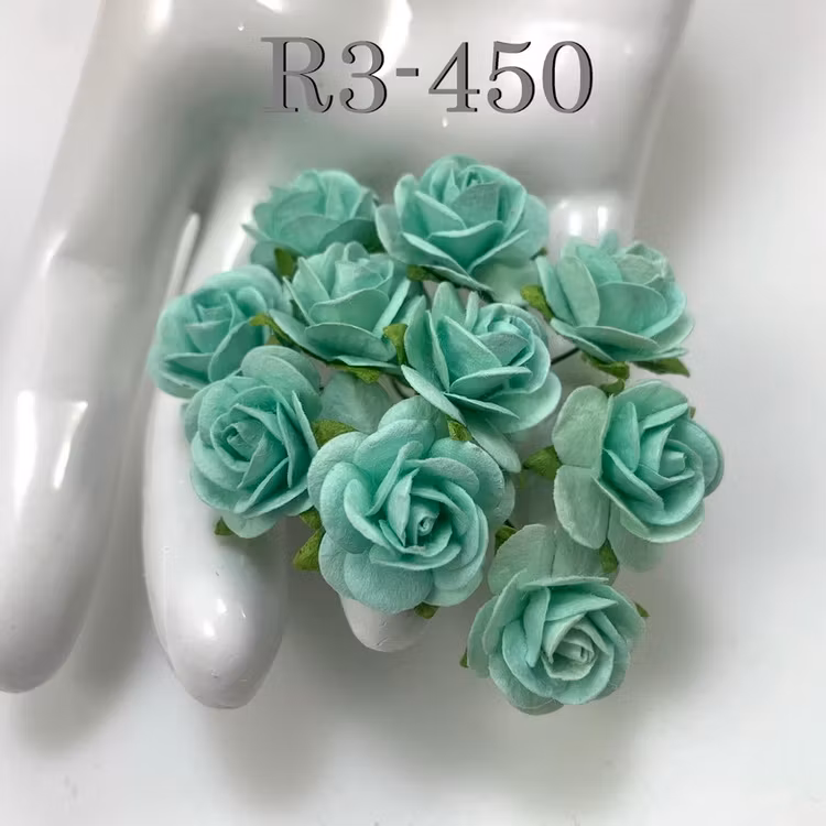 Sea green mullberry paper roses 10 st / 2 cm