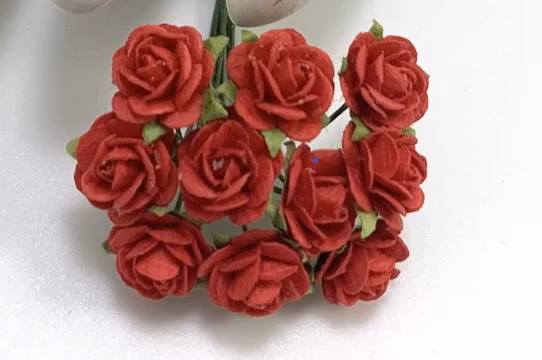 Red mullberry paper roses 10 st / 1.5cm