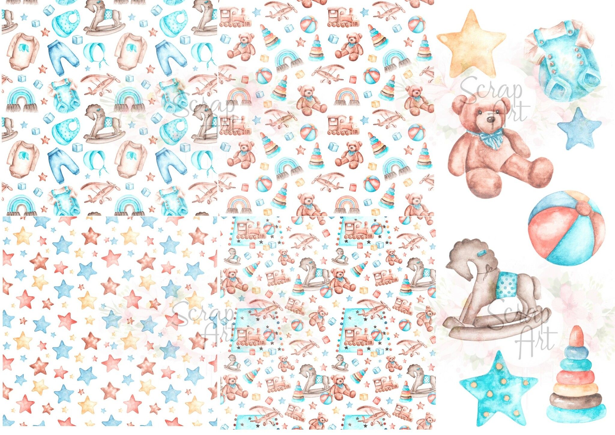 ScrapArt Klippark + 4 st papper Baby Boy