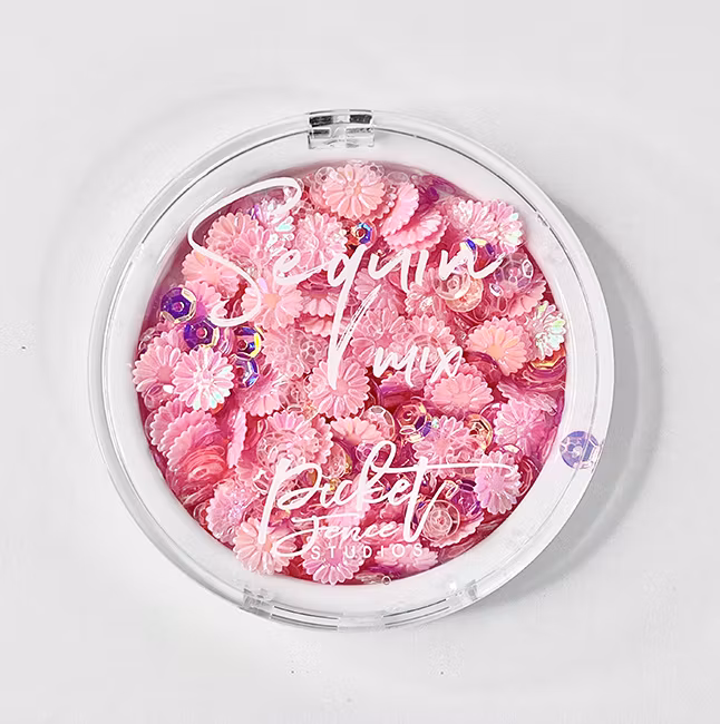 Pink Bottlecap Flowers Sequin Mix