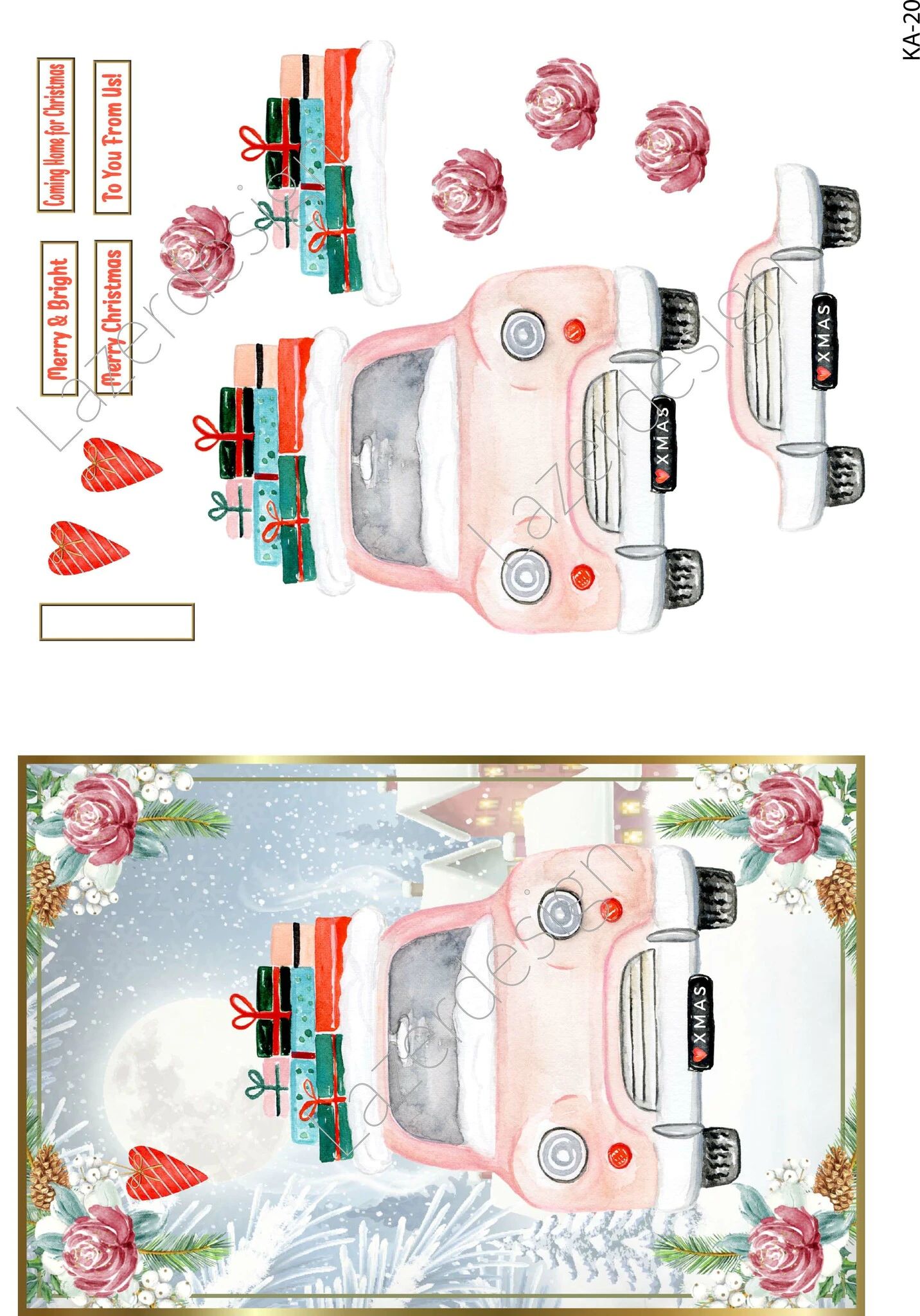 Rosa bil A4 3D ark  KA-20