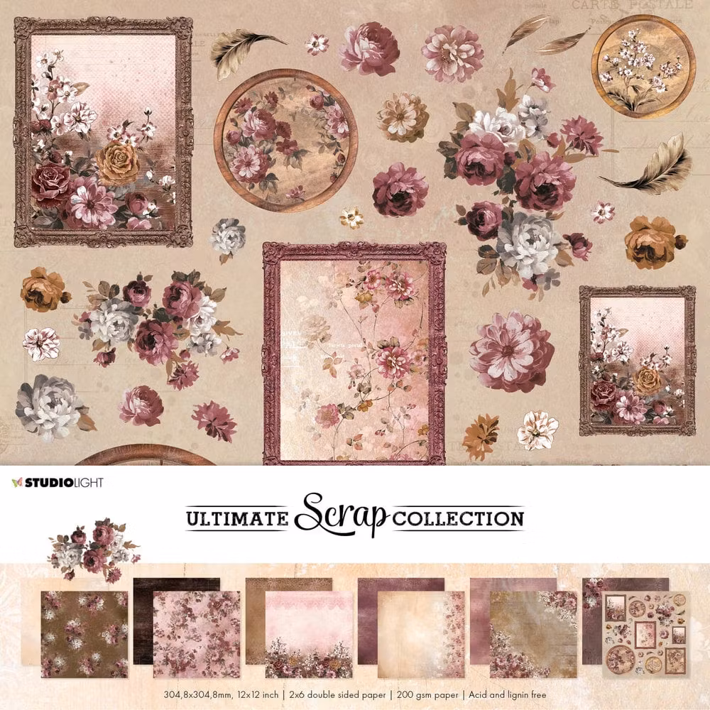 Ultimate Scrap Collection 12x12 Inch Paper Pack Vintage Flowers & Wood